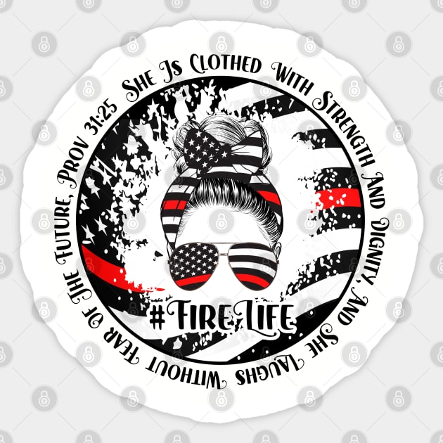 Messy bun firefighter life female fireman Sticker by PixieMomma Co